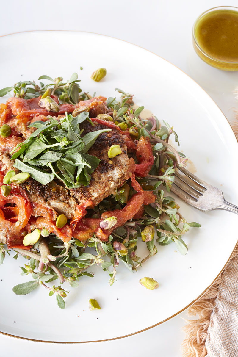 Purslane Salad With Tomato Thai Herbed Turkey Patty Clean Living Guide